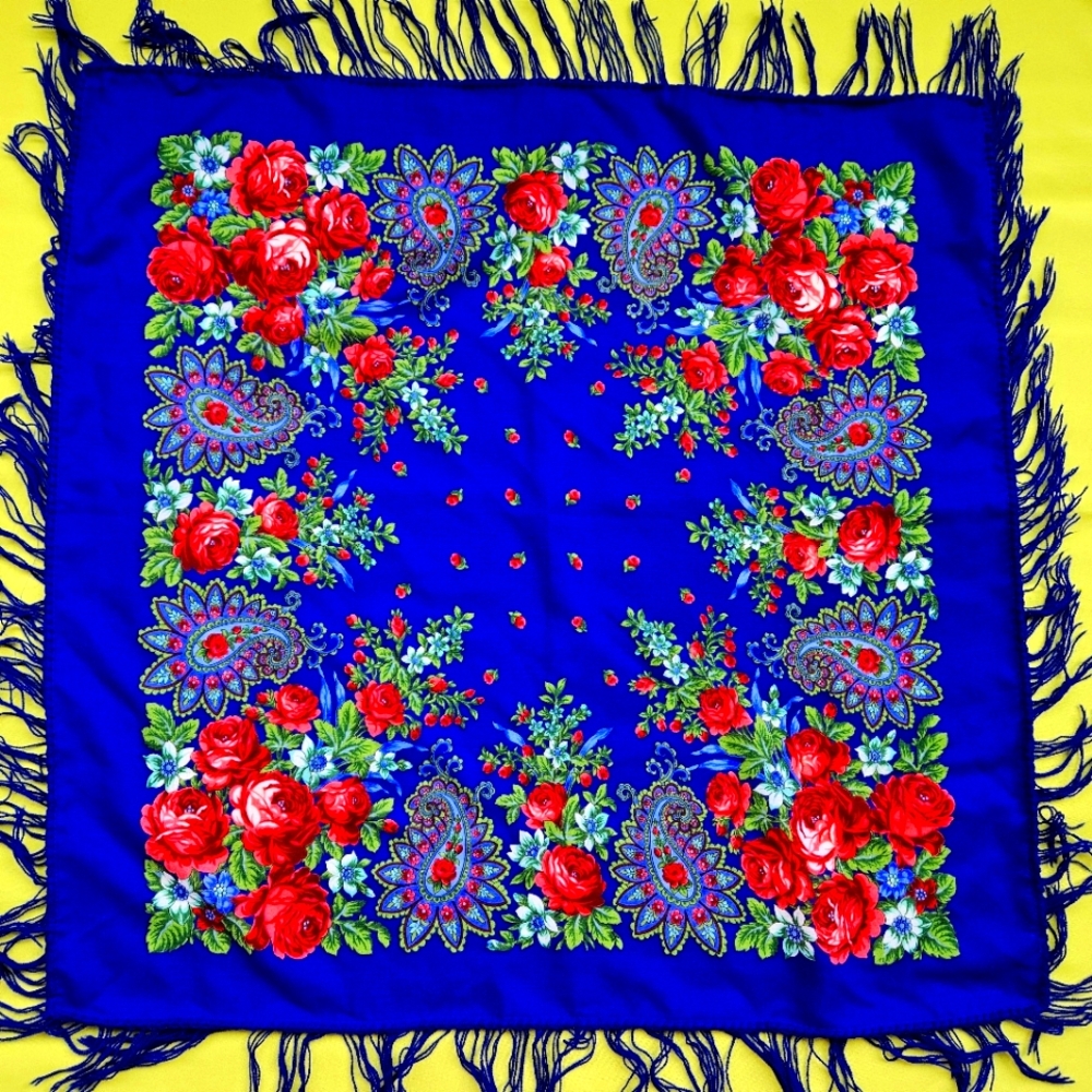 Wool Scarf Shawl  Russian Style Pavlovo Posad Flowers 💐